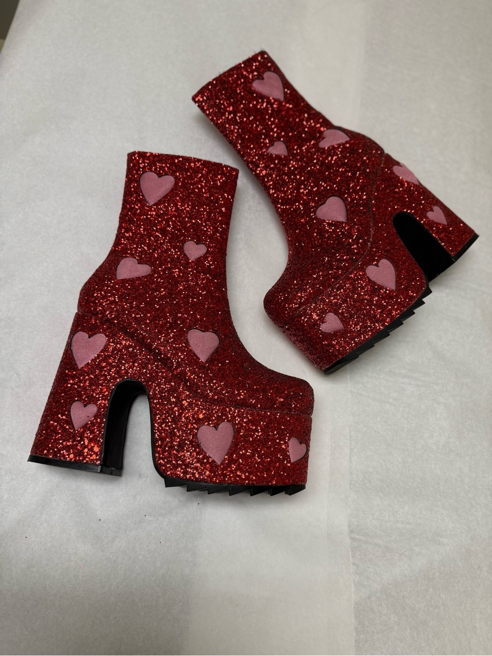 NWOT 💗Lamoda Red Glitter KEEPER CHUNKY PLATFORM ANKLE BOOTS 🩷 - Picture 5 of 12